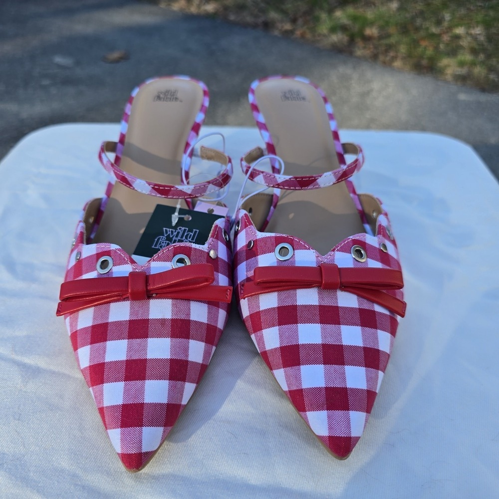 Wild Fable Women's Lysandra Gingham Eyelet Kitten Heels Red White Size 9 NWT - Picture 2 of 5